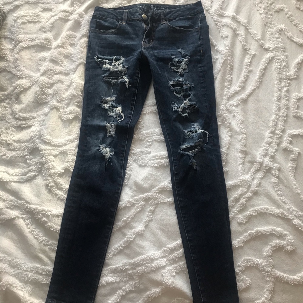 American Eagle Dark Wash Distressed Skinny Jeans